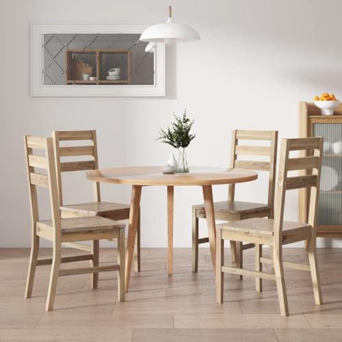 Mandloder Esszimmerstühle Massivholz Akazie Braun, 4er Set Küchen- & Esszimmerstühle, gebürstet, robust & stabil, pflegeleicht, langlebig, einfache Montage, 42x49x90 cm