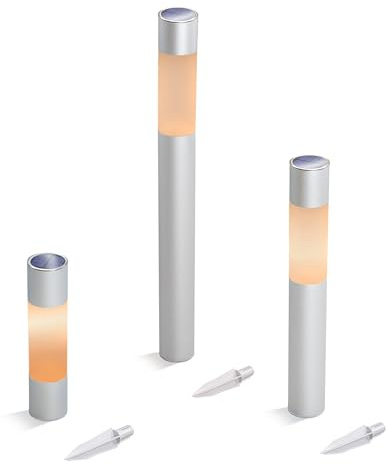 Esotec Solar Wegeleuchten Gartenleuchten Pole Light 3erSet bernstein 103306 | Solar Wegeleuchten 3er Set, Aluminium, LED bernstein 1800K, 10lm je Leuchte, bis 8Std, NiMH Akku wechselbar, H30/50/70cm
