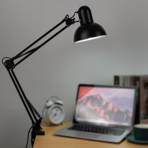 Naroote LED-läslampa med Klämma Justerbar Arm för Studier och Tatuering, Skrivbordslampa i Metall, ögonskydd, 1 Enhet (Svart)