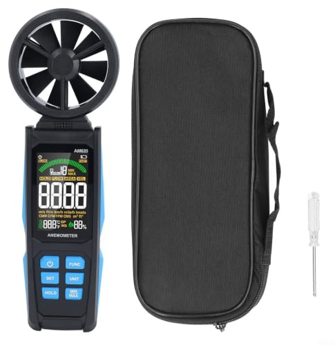 Anemometro digitale AM620 con testa rotante a 180°, misuratore portatile per volume d'aria, temperatura, punto di rugiada, LCD retroilluminato, display multi-unità