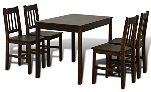 tidyard 5-teilige Essgruppe Küchenset Esszimmergarnitur Esstisch und Esszimmerstuhl Holztisch mit 4 Essstühlen Braun