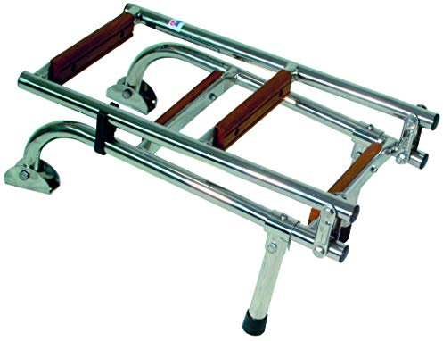 Saarwebstore Badeleiter Edelstahl mit Teak Stufen klappbar Heckmontage Bootsleiter Boot Größe 2+3