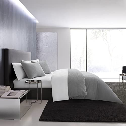Vera Wang - King Duvet Cover Set, Luxury Cotton Bedding with Button Closure, Includes Matching Shams (Waffle Pique Pewter Grey, King)
