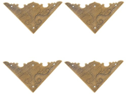 Tiazza 4 Stücke Antike Messing Dekorative Kantenschutz Holz Schmuck Geschenkbox Schrank Kupfer Zubehör Schutzkante Abdeckung Flache Eckstrebe
