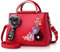 NICOLE & DORIS Damen Leder Handtasche Umhängetaschen mit Blume Jahrgang Griff Tasche Designer Tote Geldbörse mit Pom Pom rot