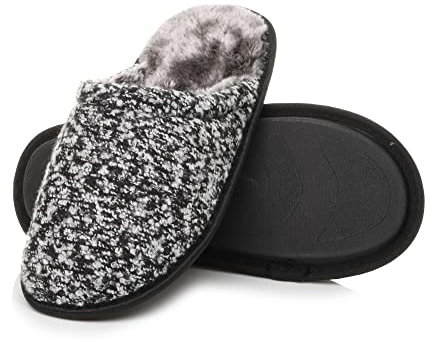 Ajvani Mens Flat Winter Fur Lined Memory Foam Mules Slippers House Shoes , Grey 2 Tone, 12 UK