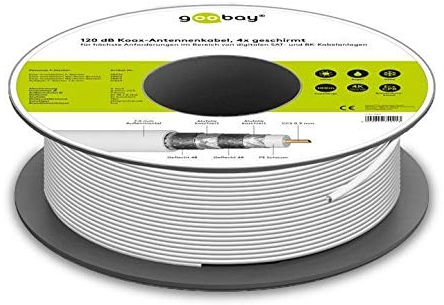 goobay Cavo Antenna coassiale 120 Db 74021 per Le più Elevate Esigenze nel Campo dei sistemi digitali satellitari e BK, 4X schermato, CCS, 100 m, Bianco