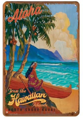 Rick Sharp Aloha From the Hawaiian Islands - North Shore Kauai Hawaii - Vintage Hawaii Reiseposter von Rick Sharp - 20,3 x 30,5 cm Vintage Holzkunstschild