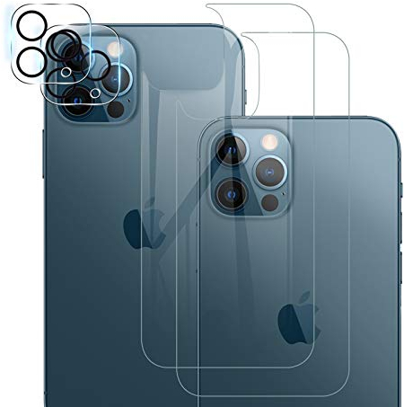 GEEMEE for iPhone 12 Pro 6.1 Back Screen Protector + Back Camera Lens Protector, 【2 Pack + 2 Pack 】 9H Hardness Tempered Protective High Sensitivity Clear Bubble Free Anti-Scratch