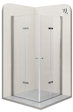 Mampara de Ducha Emma-70x100x180cm|REVERSIBLE|Puertas Plegables, Ajuste 68,5-70,5x98,5-100,5cm|Perfiles Cromo, Cristal Templado Transparente 6mm