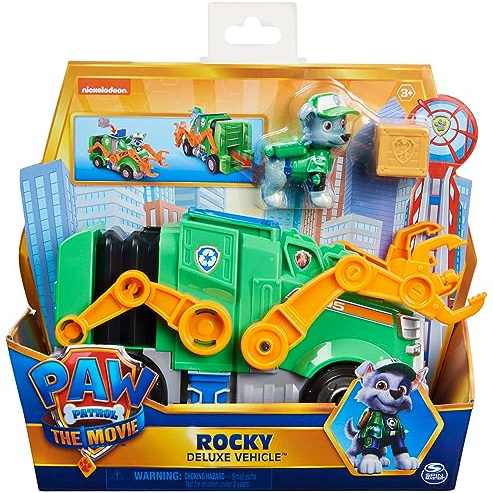 PAW PATROL Rockys Deluxe Basis Fahrzeug aus dem Kinofilm mit Hundefigur, Spielzeugauto, ab 3 Jahren
