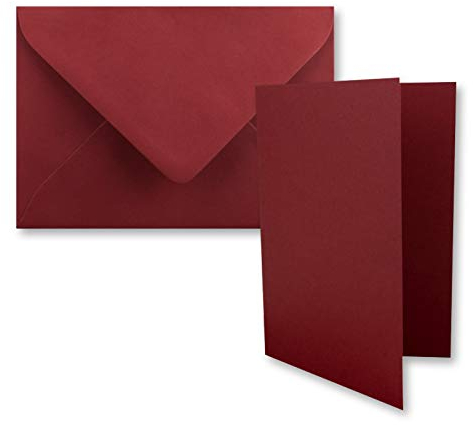 50x DIN B6 Faltkarten Set mit Umschlägen in Dunkelrot (Rot) - 120 x 170 mm - ideal für Einladungskarten, Hochzeit, Taufe, Kommunion, Konfirmation - Marke: FarbenFroh