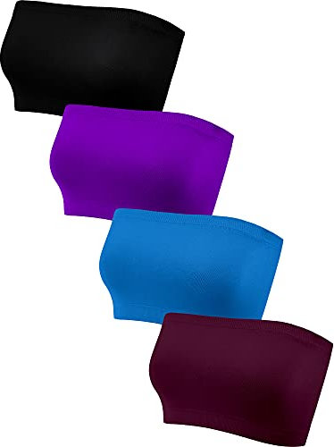 4 Pieces Strapless Bandeau Bra, Seamless Bralettes Stretchy Non Padded Bandeau Tube Top Bra for Women(Large, Stylish Colors)
