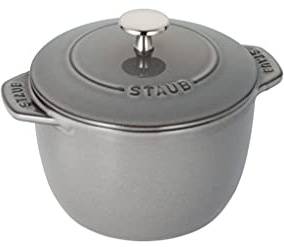 STAUB Marca 1,74 litros de hierro fundido redondo de arroz cocotte, gris, apto para lavavajillas