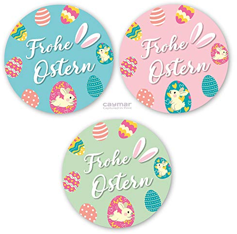 Frohe Ostern Aufkleber für Kinder Oster Sticker Etikett Hasenohren Hase Ostereier in Blau Grün Rosa Osterhase