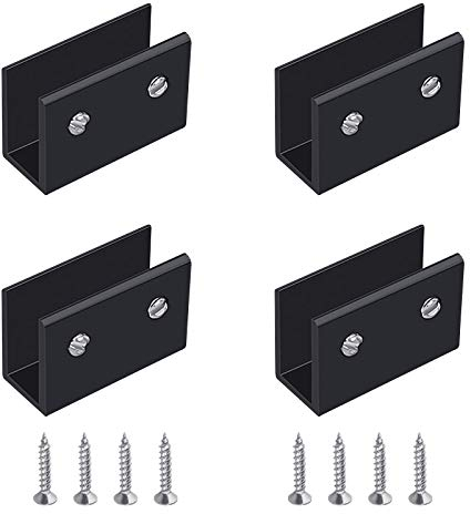 UFURMATE Glasklemme, 4 Stück Aluminiumlegierung Glasklemmen, Verstellbare Glasregalhalterungen, Wandmontage Schwarz Glashalter, Glasklemme Klemmbefestigung für 8–10 mm Dicke Glas und Acrylglas