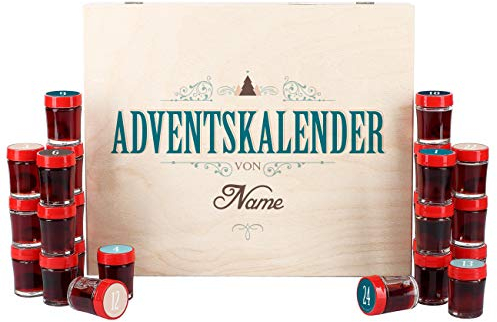 Herz & Heim® Adventskalender mit 24 Schnäpsen mit Aufdruck des Wunschnamen Kirschlikör