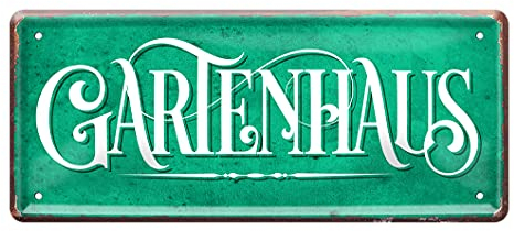 Gartenhaus Blechschild - Retro Metallschild im Vintage Stil für Garten Balkon Terrasse Gartenlaube Loggia - Deko Geschenkidee für Hobby Gärtner und Gärtnerinnen - Türschild Wandschild - 28x12cm