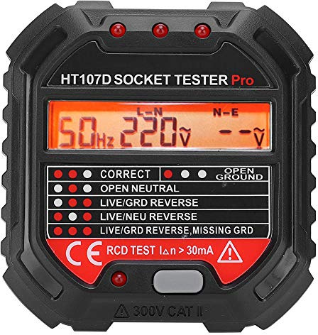 Comprobador de Enchufe de 90-250V Probador de Enchufe con LCD Pantalla Que Medir Voltaje, Examinar Circuito para Electroscopio EU Tomas de Ca EST