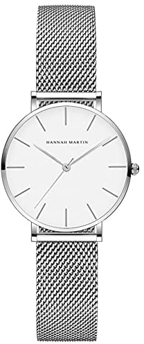 Kubagom Damen Armbanduhr Analog Quarz Edelstahl Wasserdicht Mesh Ultradünne 32mm