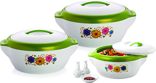 Casserole Hot Pot 3Pcs Set Jumbo thick Insulated Thermal for Food Serving 4L, 6L, & 8L Green