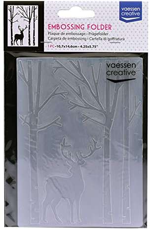 Vaessen Creative Embossing Folder, Deer in The Forest 5,7x4,25x0,19 inches, 1 Unit, for Birthday, Birth, Christmas Cards and Paper Crafts