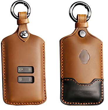 HIBEYO Smartkey Étui de Protection en Cuir pour clé de Voiture Kadjar Clio Captur Scenic Koleos 4 Boutons Marron