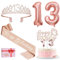 Amosking 13th Birthday Decorations Girls, Including 13th Birthday Sash and Tiara, Cake Topper and Candles, Rose Gold Number Balloons, 13 Year Old Gifts for Girls