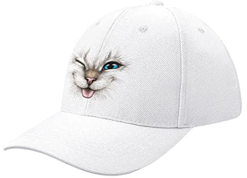 NIBABA Damen Winking Cat Baseball Cap Herren Sport Caps Sommerhut Verstellbar Baseball, One Size, Weiß, 6 3/4/7 1/2