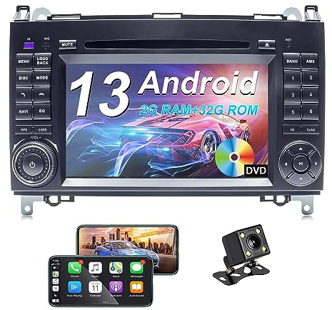 Carplay Autoradio für Mercedes Benz W169 W245 W639 Viano Vito Sprinter B200 für Mercedes W169 mit Carplay Android 13, für 7 Zoll 4-Core 32 Go ROM Unterstützung DVD/NAVI/GPS/WiFi/BT/Radio/FM/USB/DAB
