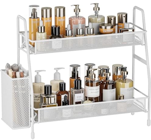 EKNITEY Bathroom Countertop Organiser Shelf - 2 Tier Counter Spice Rack Metal Makeup Rack Small Perfume Organiser for Sink/Bedroom/Living room/Kitchen/Office