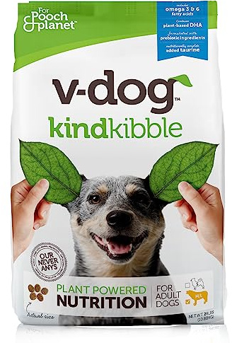 V-dog Vegan Kibble Dry Dog Food (24 LB) | Plant Based Protein with Added Taurine for Sensitive Stomach and Skin | Adult Dog Food | Vegetarian Superfood | Made in US