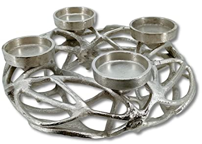 Metall Kranz Ø 30cm mit Kerzenhalter Silber für Vier große Stumpen-Kerzen Tisch-Deko Advent-Kerzenständer