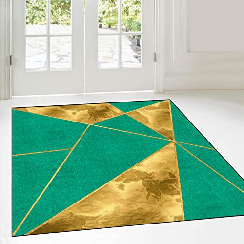 ARUGYTEI Teppich Quadratisch,Gold Yellow Geometric Design, Green, 130 X 130 cm, modernes Design Teppiche Küche In- & Outdoor Balkon,