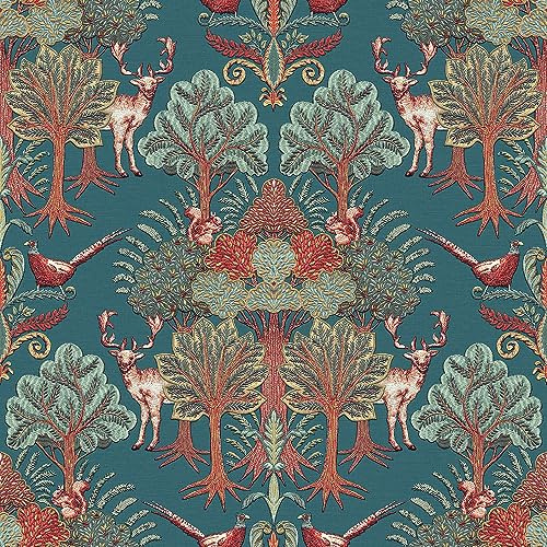 Design ID Wallpaper TP422305 Tapestry Nordic Deer Forest Petrol Blue