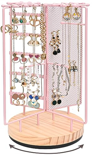 Procase Porte Bijoux Rotative, Porte Boucle d’Oreille Collier Bracelet, Présentoir Bijoux en Métal avec Base Pivotante -Rose