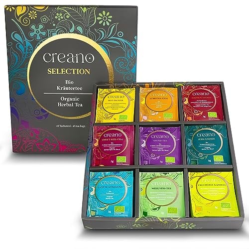 Creano Bio Kräutertee Geschenkset Grey „ORGANIC HERBAL TEA“ - 45 Bio-Teebeutel in 9 unterschiedlichen Sorten - 90g*