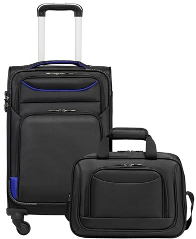COOLIFE Handgepäck Koffer Weichgepäck Trolley58cm und 1 Große Umhängetasche | Stoffkoffer Trolley TSA Schloss & 4 Spinner-Rolle, ultraleicht, 1200D wasserabweisendes – für Flugreisen & Geschäftsreise