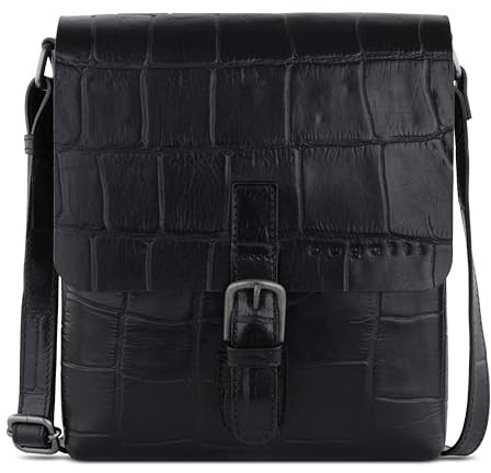 bugatti Nevio Schultertasche in Kroko-Optik aus echtem Leder, Umhängetasche in schwarz
