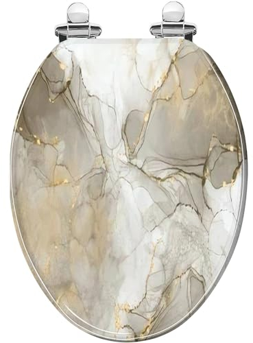 Elongated Toilet Seat Realistic liquid marble with gold Resin Toilet Seat with Quietly Close Quick Release Hinges Decorative Toilet Seat with Cover Easy to Clean and Install