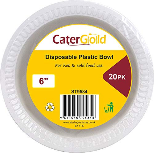 White Plastic Bowls Reusable Perfect for Parties Catering Holidays Picnic Classic Design Round Plastic Takeaway Fruits Food Bowl (6 Pack of 20)
