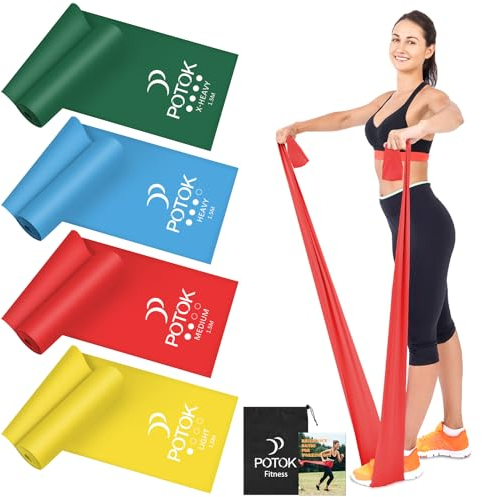 4er-Set Fitnessbänder mit 4 Widerstandsstufen, Resistance Bands Gymnastikband mit Tragetasche Ideal für Yoga, Pilates, Krafttraining, Physiotherapie