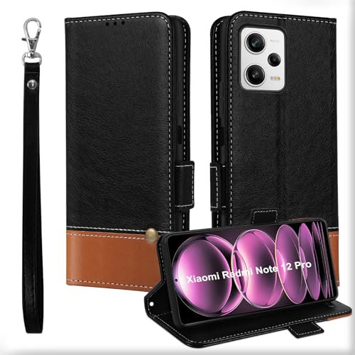 Funda para Xiaomi Redmi Note 12 Pro 5G,Piel Magnético Libro Carcasa,Flip Tapa Ranura Tarjeta Funda Redmi Note 12 Pro con Soporte, Antigolpes TPU Bumper Wallet Case Cover para Redmi Note 12 Pro Negro