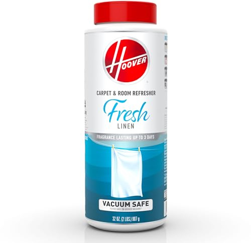Hoover Carpet and Room Refresher, 32 oz, Carpet Powder, Odor Remover, Fresh Linen Scent, Vacuum Cleaner Safe, For Use on Carpets, Rugs, Couches and More, For Home Use