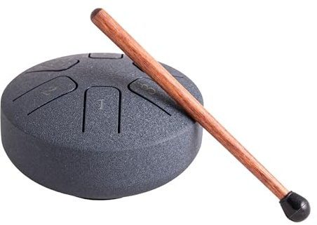 NKlaus Steeldrum C-Dur Zungentrommel, 4 Zoll, 6 Töne, dunkelblau | Kleine Handpan/Steelpan, Durchmesser: 10cm, Höhe: 5,5cm, für Kinder, mit Klangstab
