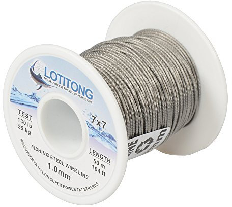 LANSEYU 50M 1.0mm 130lb Stainless Steel Fishing Wire Line, 7x7 49 Strands, Grey