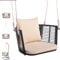 KOMFOTTEU Hängesessel aus PE-Rattan, Hängestuhl mit 2 gepolsterten Kissen, Schaukelstuhl mit 2 Seilen zum Aufhängen, Hängeschaukel für Garten Veranda Balkon (Beige)