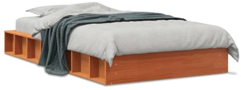 ZQQLVOO Bed Frame Lattenrost Palettenbett Bodenbett Massivholzbett Wachsbraun 90x190 cm Kiefer