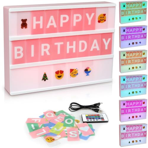 SHYOSUCCE A4 Kino-Lichtbox mit 16 Farbwechseln, 4 Blitzmodi, 221 Buchstaben und 163 Emojis, 24 leere Karten, LED-Lichtbox für Hochzeit, Jahrestag, Geburtstag, Party, Ladenschild