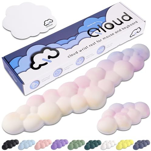 Create-ables Qloud Cloud Handballenauflage für Tastaturen, Keyboard-Handgelenkauflage, Wolken-Design, Memory-Schaum, rutschfeste Unterseite, inkl. Mauspad – Regenbogen